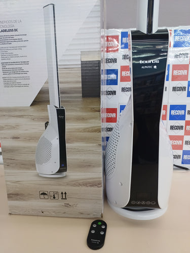 Ventilador 30W,12 velocidades y 3 modos, torre Babel Invisible Amazing Altura 101 cm, Timer 12h, Pantalla digital y mando, Auto off, Filtro antipolvo extraíble, Silencioso, Negro Taurus